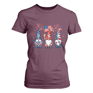 Red White Blue Gnomes Fireworks T Shirt For Women Patriotic 4th Of July