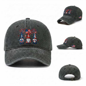 Red White Blue Gnomes Fireworks Washed Cotton Baseball Cap Patriotic 4th Of July