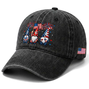 Red White Blue Gnomes Fireworks Washed Cotton Baseball Cap Patriotic 4th Of July