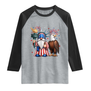 Funny Statue Of Liberty Gnome Raglan Shirt Patriotic 4th Of July