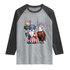 Funny Statue Of Liberty Gnome Raglan Shirt Patriotic 4th Of July