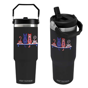 Red White And Blue Cute Cats Flip Straw Tumbler Patriotic Pet Lover