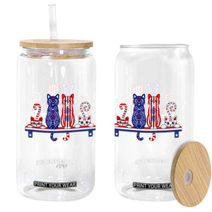 Red White And Blue Cute Cats Glass Can Patriotic Pet Lover
