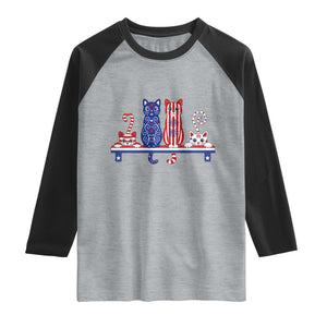 Red White And Blue Cute Cats Raglan Shirt Patriotic Pet Lover