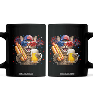 Beer And Hotdog Cat Coffee Mug Fourth Of July Celebration