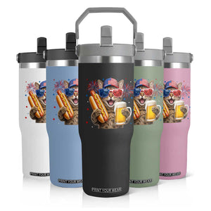 Beer And Hotdog Cat Flip Straw Tumbler Fourth Of July Celebration