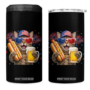 Beer And Hotdog Cat 4 in 1 Can Cooler Tumbler Fourth Of July Celebration