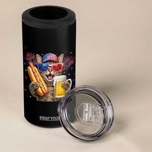 Beer And Hotdog Cat 4 in 1 Can Cooler Tumbler Fourth Of July Celebration