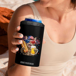 Beer And Hotdog Cat 4 in 1 Can Cooler Tumbler Fourth Of July Celebration