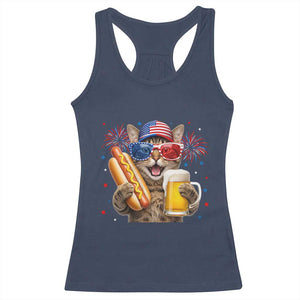 Beer And Hotdog Cat Racerback Tank Top Fourth Of July Celebration