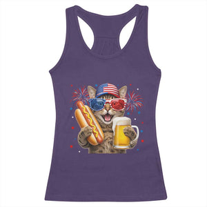 Beer And Hotdog Cat Racerback Tank Top Fourth Of July Celebration