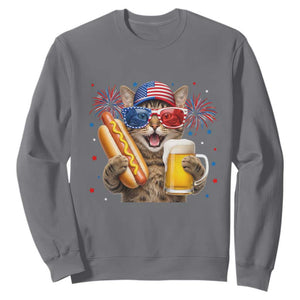Beer And Hotdog Cat Sweatshirt Fourth Of July Celebration