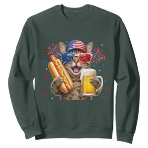 Beer And Hotdog Cat Sweatshirt Fourth Of July Celebration