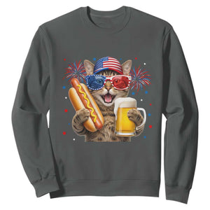 Beer And Hotdog Cat Sweatshirt Fourth Of July Celebration