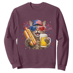 Beer And Hotdog Cat Sweatshirt Fourth Of July Celebration