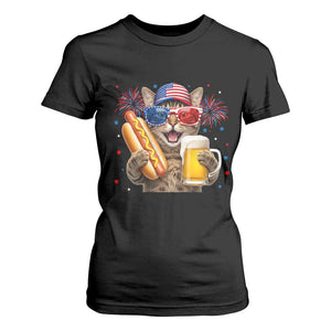 Beer And Hotdog Cat T Shirt For Women Fourth Of July Celebration