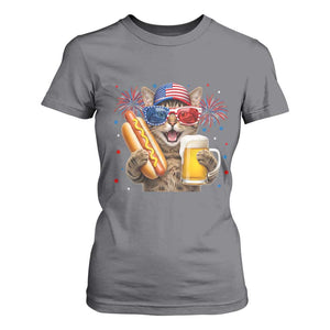 Beer And Hotdog Cat T Shirt For Women Fourth Of July Celebration
