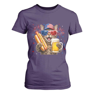 Beer And Hotdog Cat T Shirt For Women Fourth Of July Celebration