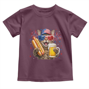 Beer And Hotdog Cat Toddler T Shirt Fourth Of July Celebration