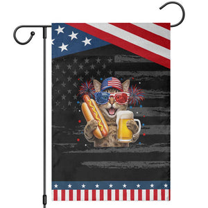 Beer And Hotdog Cat Patriotic Garden Flag Fourth Of July Celebration