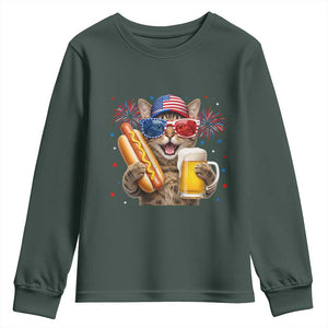 Beer And Hotdog Cat Youth Sweatshirt Fourth Of July Celebration