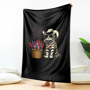 Patriotic Cowboy Cat Throw Blanket 4th Of July Fireworks Celebration