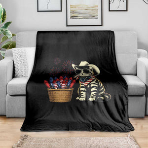 Patriotic Cowboy Cat Throw Blanket 4th Of July Fireworks Celebration