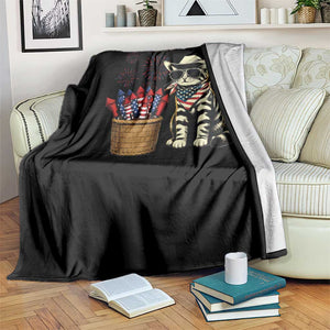 Patriotic Cowboy Cat Throw Blanket 4th Of July Fireworks Celebration