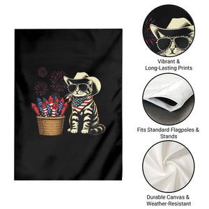 Patriotic Cowboy Cat Garden Flag 4th Of July Fireworks Celebration