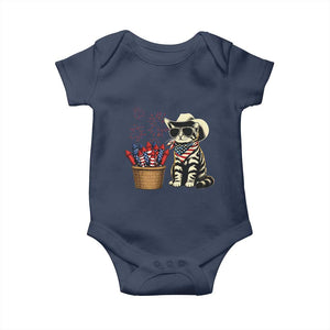 Patriotic Cowboy Cat Baby Onesie 4th Of July Fireworks Celebration