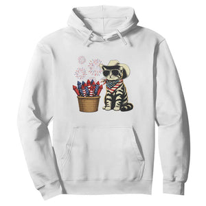 Patriotic Cowboy Cat Hoodie 4th Of July Fireworks Celebration