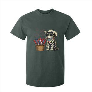 Patriotic Cowboy Cat T Shirt For Kid 4th Of July Fireworks Celebration