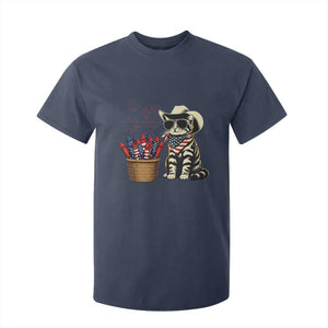 Patriotic Cowboy Cat T Shirt For Kid 4th Of July Fireworks Celebration