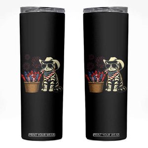 Patriotic Cowboy Cat Skinny Tumbler 4th Of July Fireworks Celebration