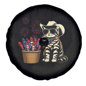 Patriotic Cowboy Cat Spare Tire Cover 4th Of July Fireworks Celebration