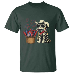 Patriotic Cowboy Cat T Shirt 4th Of July Fireworks Celebration