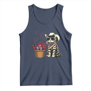 Patriotic Cowboy Cat Tank Top 4th Of July Fireworks Celebration