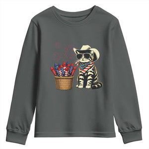 Patriotic Cowboy Cat Youth Sweatshirt 4th Of July Fireworks Celebration