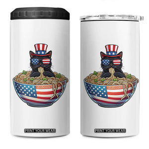 Funny Black Cats Eat Ramen 4 in 1 Can Cooler Tumbler American Flag 4th Of July