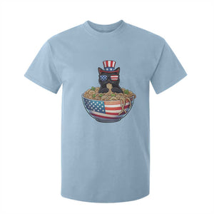 Funny Black Cats Eat Ramen T Shirt For Kid American Flag 4th Of July