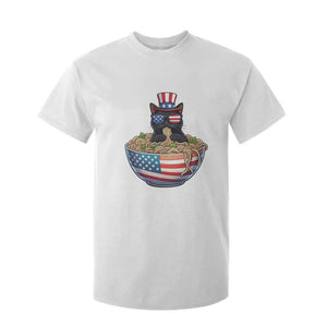 Funny Black Cats Eat Ramen T Shirt For Kid American Flag 4th Of July