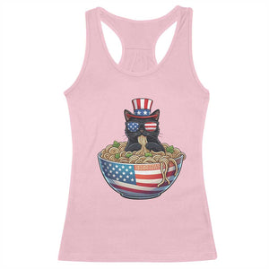 Funny Black Cats Eat Ramen Racerback Tank Top American Flag 4th Of July