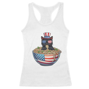 Funny Black Cats Eat Ramen Racerback Tank Top American Flag 4th Of July