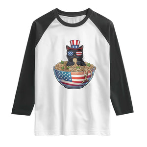 Funny Black Cats Eat Ramen Raglan Shirt American Flag 4th Of July