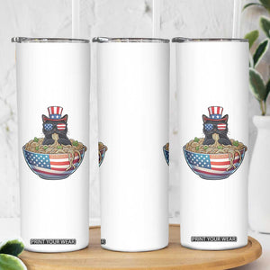 Funny Black Cats Eat Ramen Skinny Tumbler American Flag 4th Of July