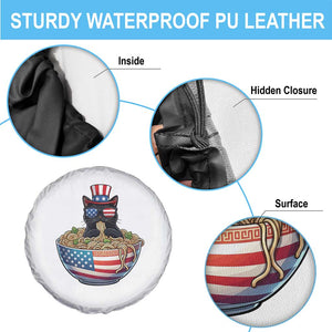 Funny Black Cats Eat Ramen Spare Tire Cover American Flag 4th Of July