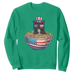 Funny Black Cats Eat Ramen Sweatshirt American Flag 4th Of July
