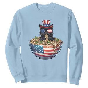 Funny Black Cats Eat Ramen Sweatshirt American Flag 4th Of July
