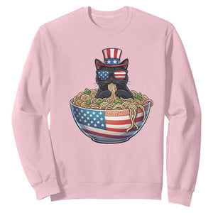 Funny Black Cats Eat Ramen Sweatshirt American Flag 4th Of July