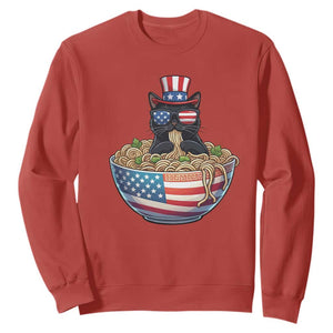 Funny Black Cats Eat Ramen Sweatshirt American Flag 4th Of July